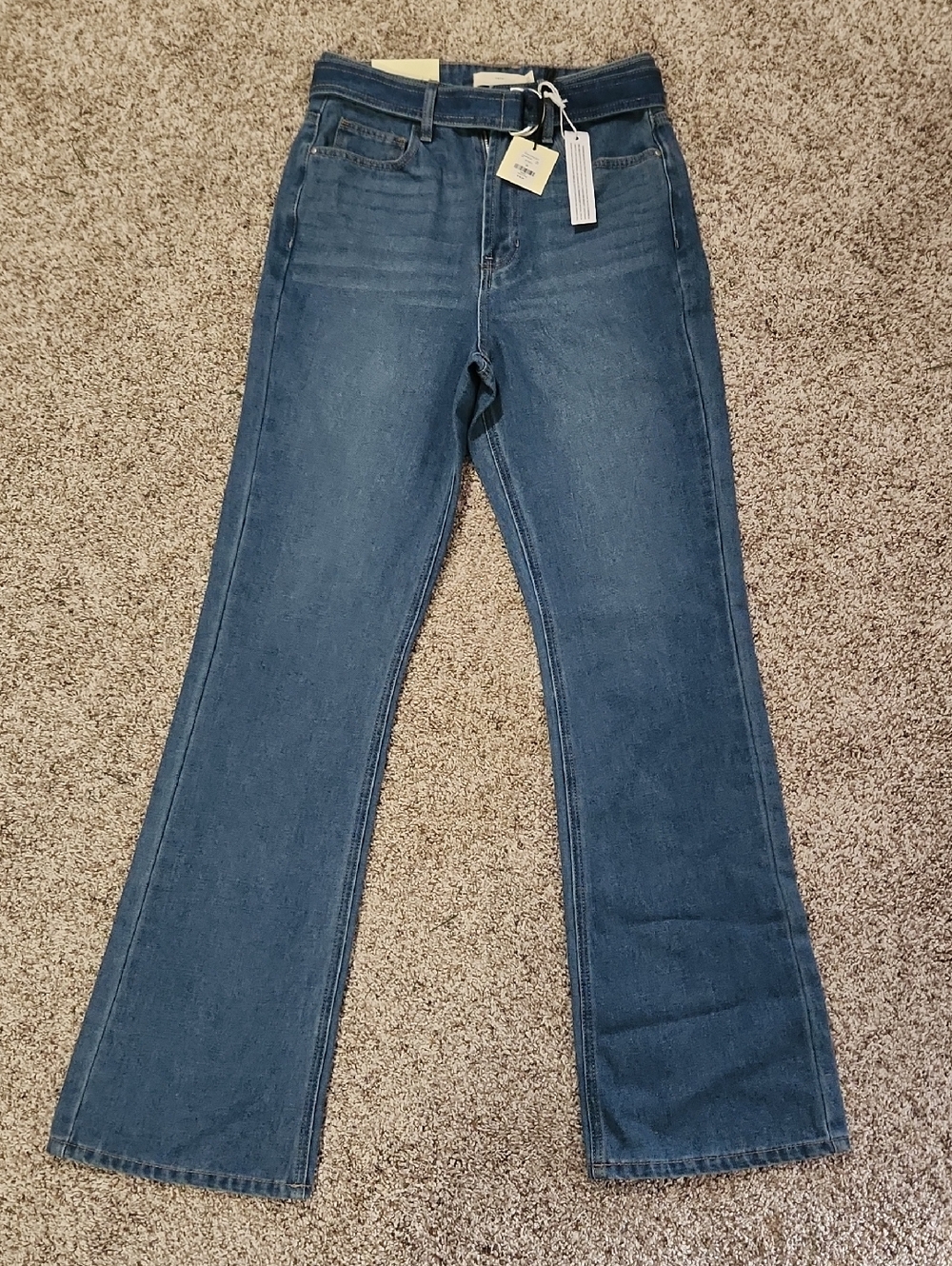 Francesca's tgla Medium Blue Belted High Rise Flare Jeans Size 25